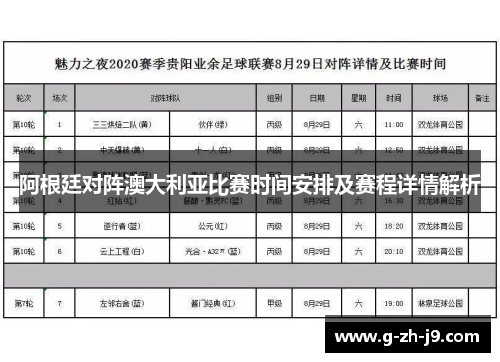 阿根廷对阵澳大利亚比赛时间安排及赛程详情解析