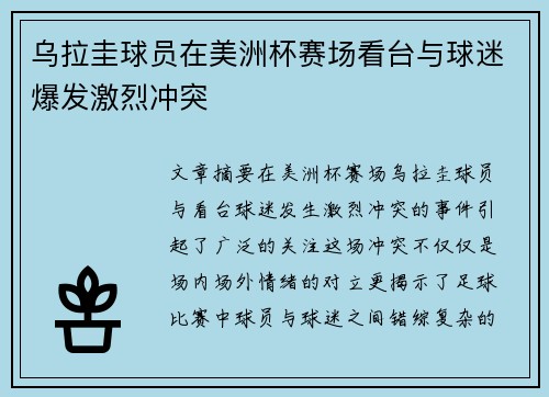 乌拉圭球员在美洲杯赛场看台与球迷爆发激烈冲突